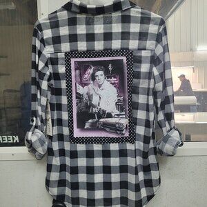 NWT - Buffalo check womens shirt size M with custom Elvis image sewn on back